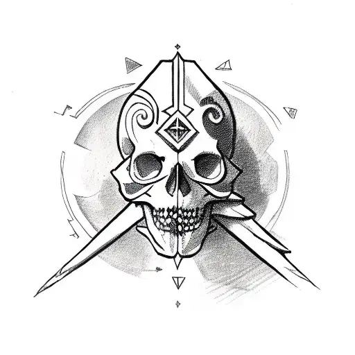 Aztec Capricorn Half Head Half Skull