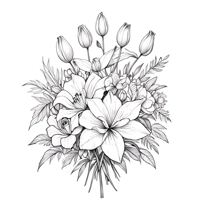 Bouquet Of Roses Lily Tulips Orchid Dahlia And Amaryllis