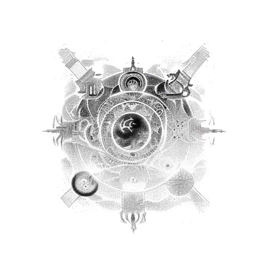 Three Interconnected Zodiac Signs Taurus Aries Pisces In Far Eastern Style