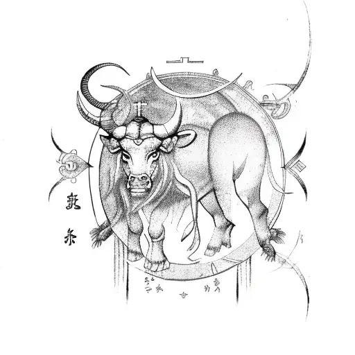 Three Zodiac Signs Taurus Aries Pisces In Far Eastern Style