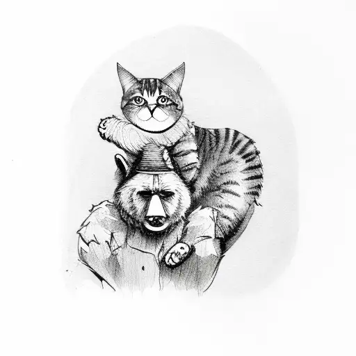 Cat Sit On Bear Back