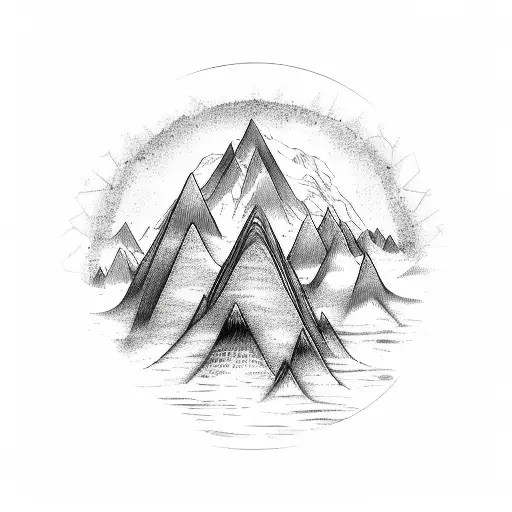 A Detailed Sketch Of A Mountain Range With Musical Notes Flowing Through It
