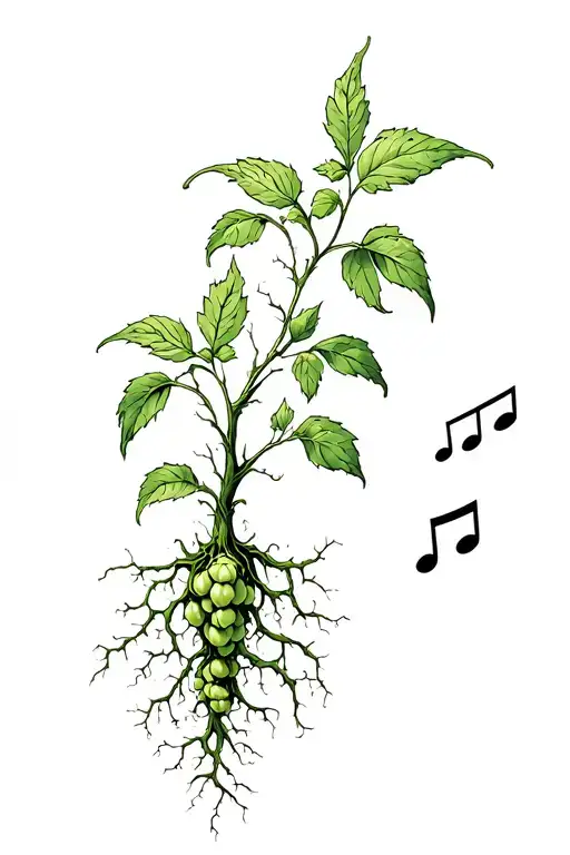 Hop Plant Growing With Roots Forming Musical Notes