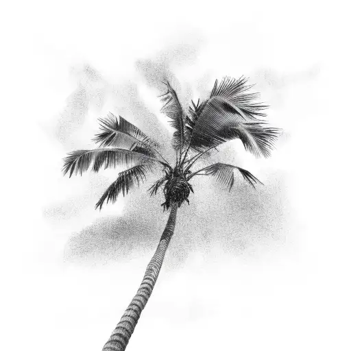 Looking Up To A Palm Tree In Soft Clouds With Soft Palm Tree