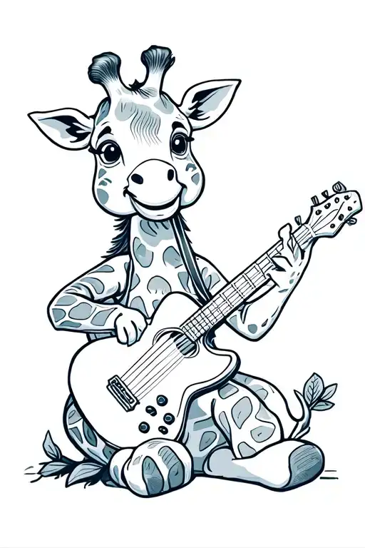 Cute Giraffe Playing A Guitar