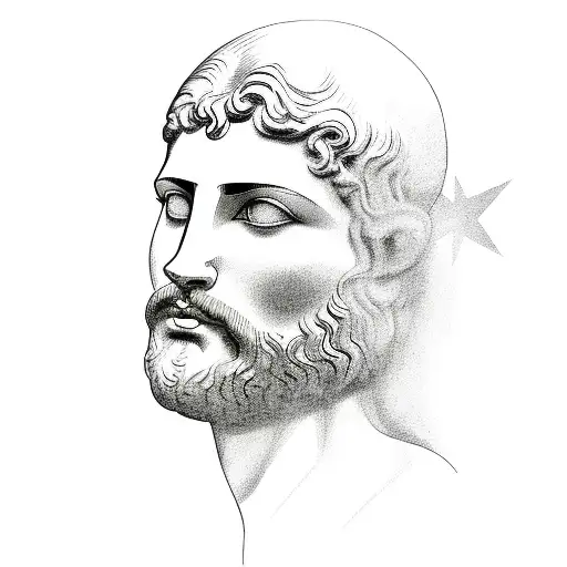 Thinking Man Greek God Statue With Background Lines And Stars