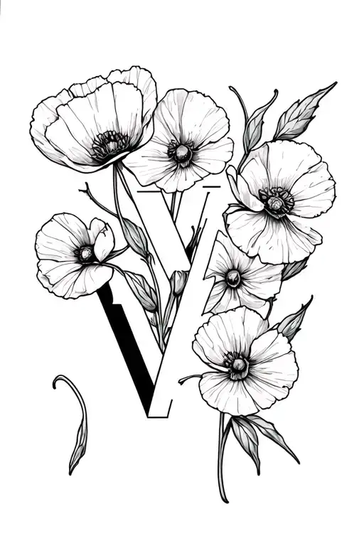 Poppy Flowers With Letter V Incorporated