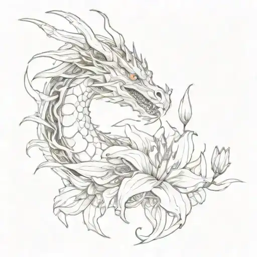 Dragon With Lily Petal And Twigs
