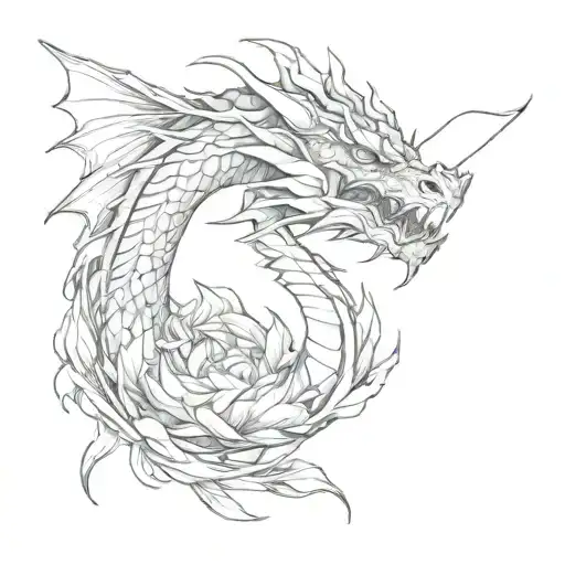 Dragon With Lily Petal And Twigs