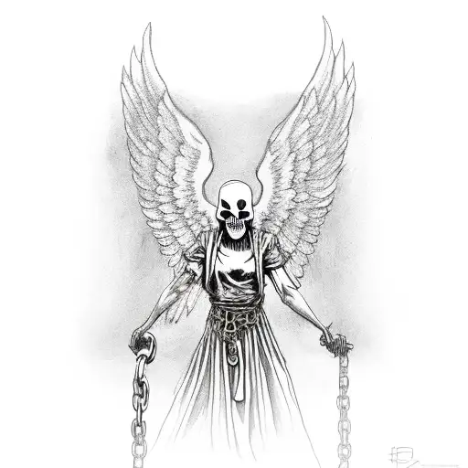 Grim Reaper Holding The Chains Of An Angel In Bondage