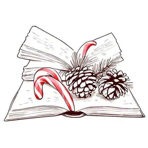 Book With Candy Canes And Pine Cones