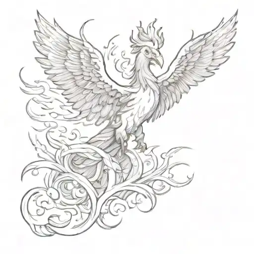 A Sketch Of A Phoenix Rising From The Ashes While Riding A Ship On Stormy Seas