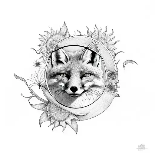 Sun And Fox Hidden In Flowers