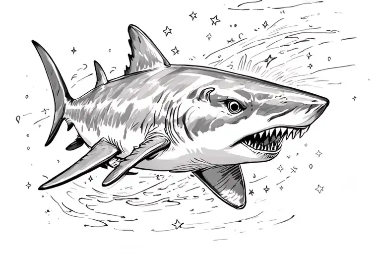 Realistic Calm Tiger Shark With Star Details