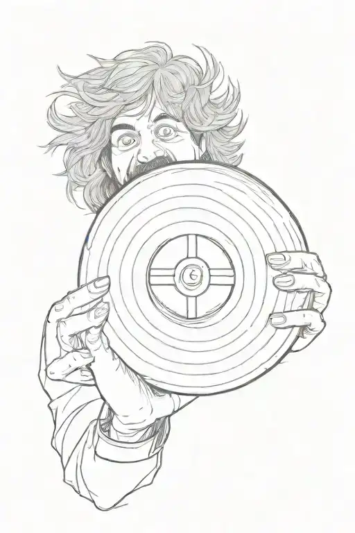 A Sketch Of A Civil Servant Holding A Vinyl Record With The Black Sabbath Logo On It
