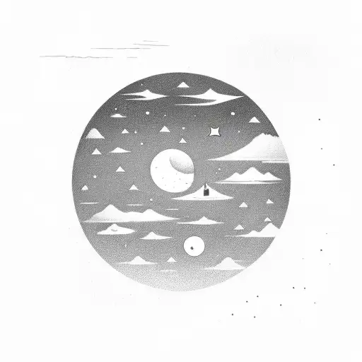 Himalays And River Ganges Covered With Pine Tress And Sky Filled With Stars And Moon