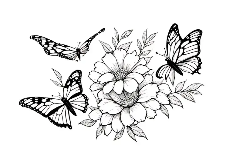 November Birth Flower And 3 Butterflys Flying