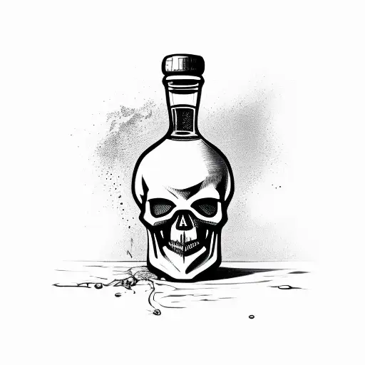 A Bottle Of Rum Smoothly Turning Into A Skull
