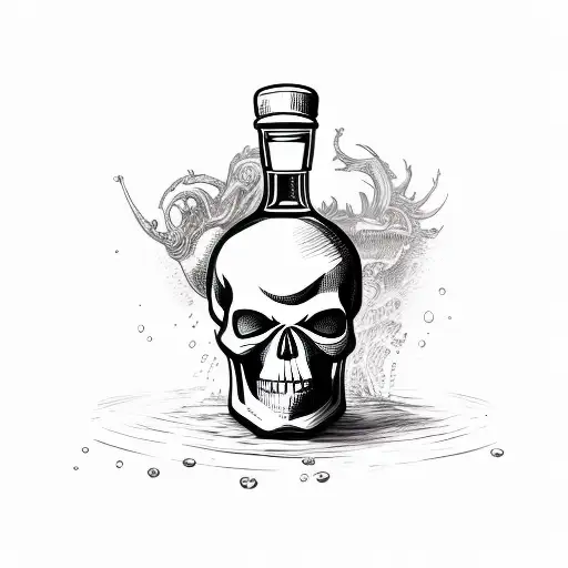 A Bottle Of Rum Smoothly Turning Into A Skull