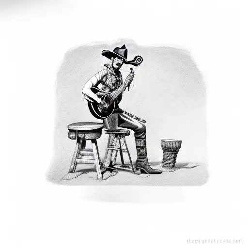 Cowboy On A Stool With A Guitar