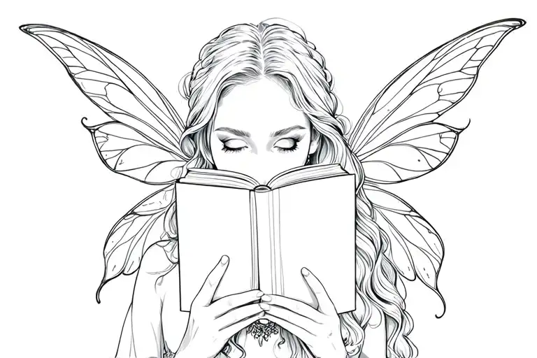 Adult Fairy Reading A Book In Front Of Her Face With Her Face Covered