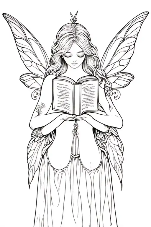 Adult Fairy Reading A Book In Front Of Her Face With Her Face Covered