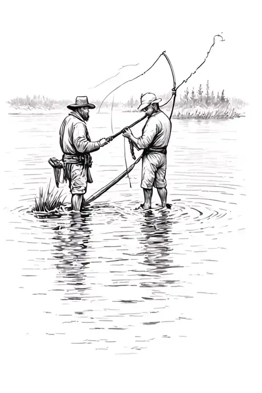 Grandson And Grandpa Casting Their Line Out In A Lake