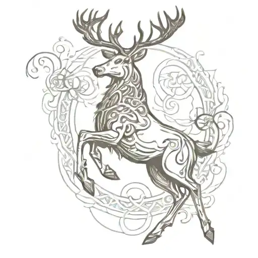 Celtic Stag Jumping Full Body