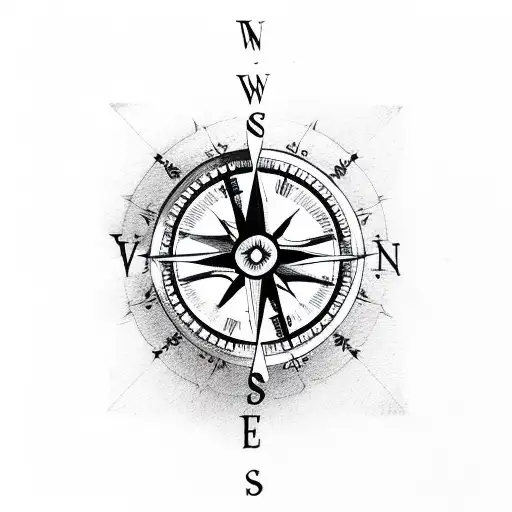 Compass With A Feather And A V