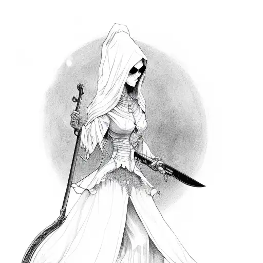 A Hauntingly Beautiful Woman With A Scythe In Hand