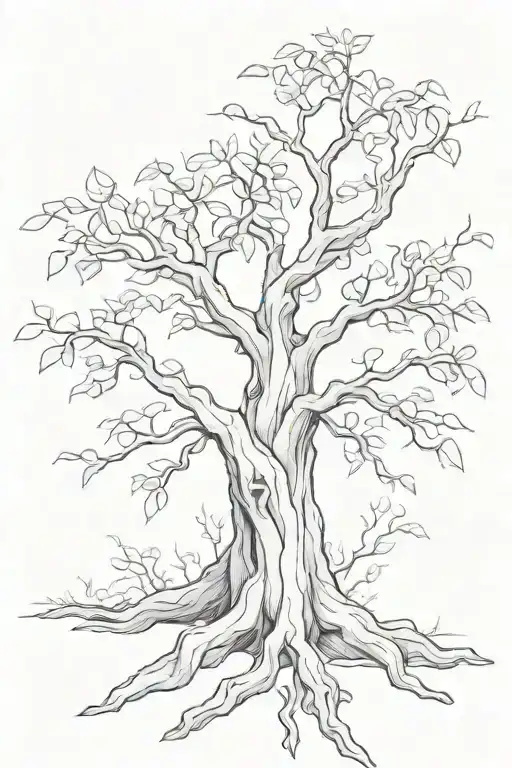 Old Ficus Tree With An Aged Trunk Drawn