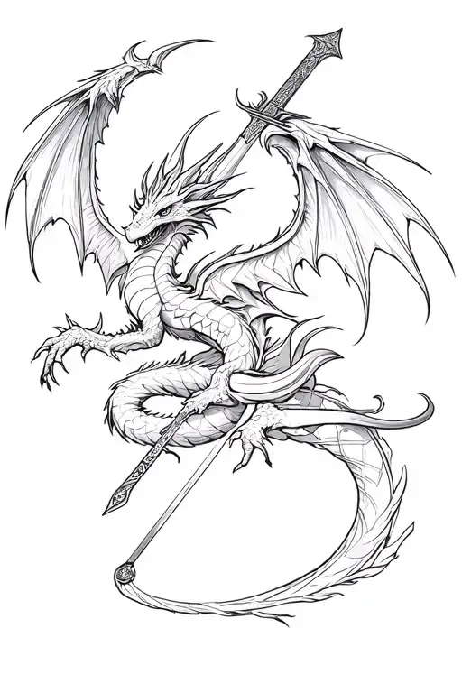 Image Of The Air Dragon Wrapping An Open -Wing Medieval Sword