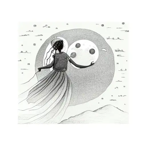 Black Girl With Love Touching The Moon