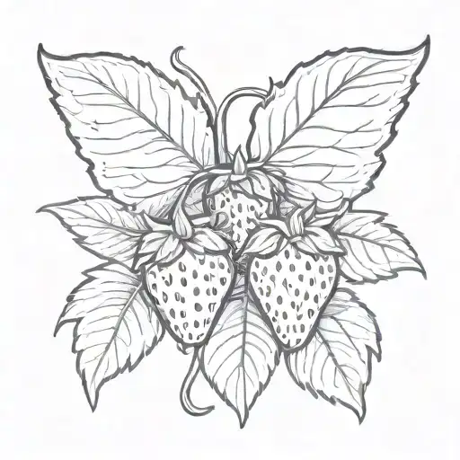 Vintage Strawberry On A Vine With Angle Wings Spread Wide