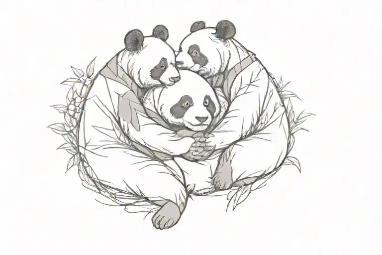 Three Panda Hug Tatoo Design