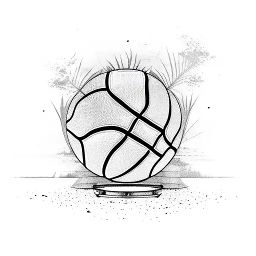 A Basketball Court With Palm Trees And A Sunset In The Background