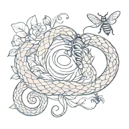 Norse Style Snake And Honey Bee Sitting