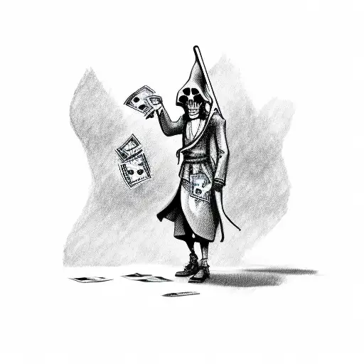 Grim Reaper Holding And Throwing Money