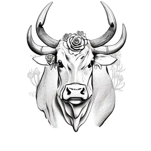 Longhorn Cow With Roses