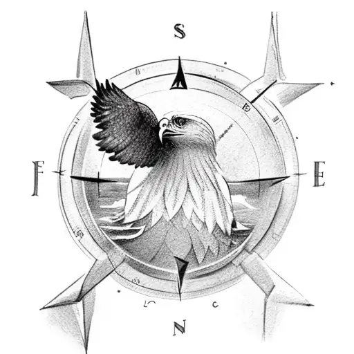 A Man Sailing With An Eagle Following Him And A Compass
