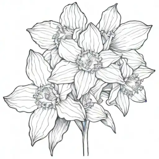 Fine Line Tatto Daffodil And Violet Flower