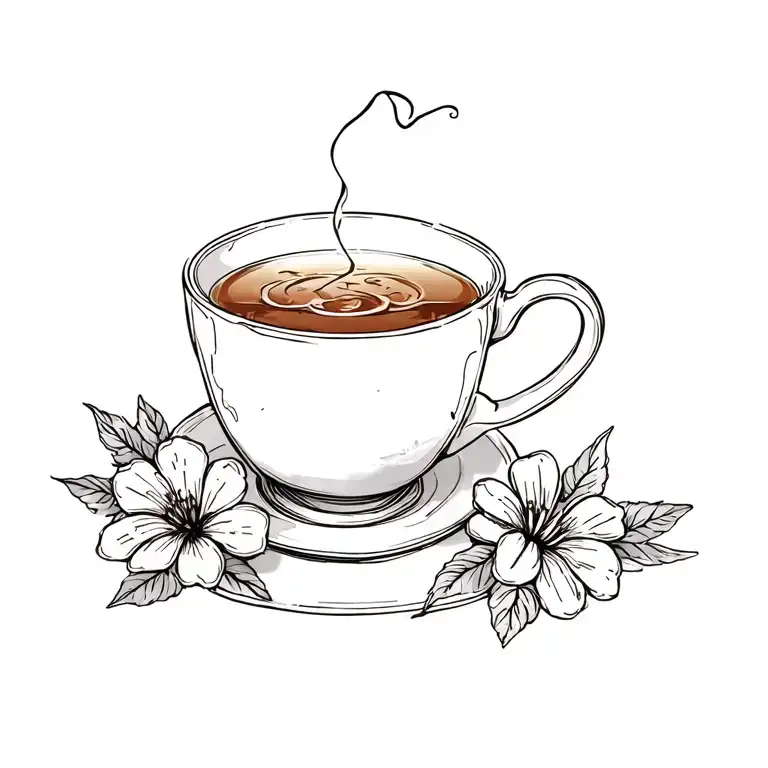 Cute Cup Of Tea With A Tea Bag And Flowers At The Base Of The Cup Vintage Style