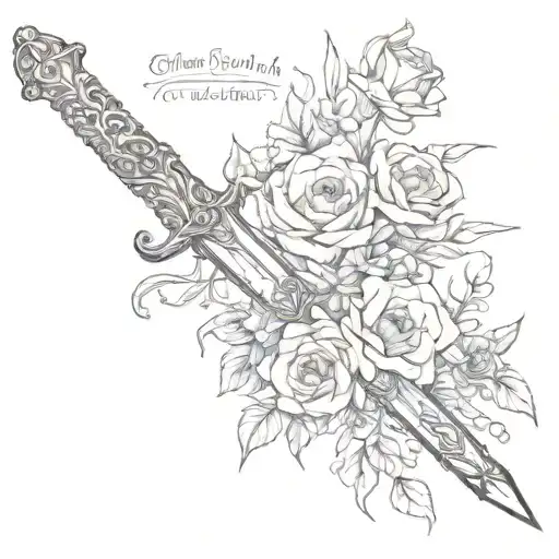 A Glistening Sword Wrapped With Flowers With The Words The Dawn Will Come Underneath