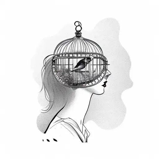 A Woman's Head In A Vintage Bird Cage