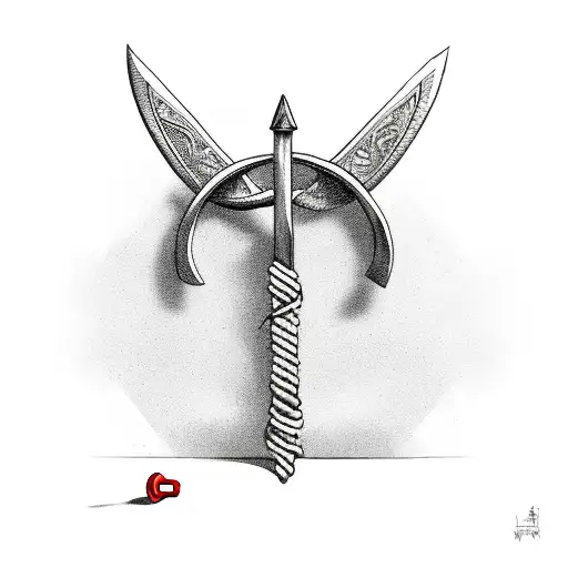 Broken Trident With A Red Rope From The Handle