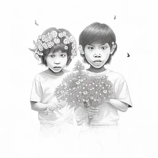 Mixed Mom With 2 Sons Surrounded By Flowers