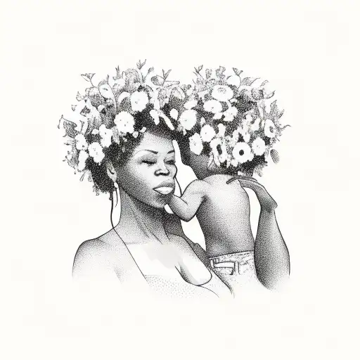 Black Mom With 2 Sons Surrounded By Flowers