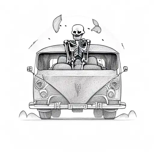 Skeleton Driving Van Drinking Beer