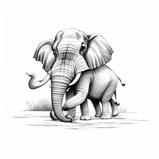 Cursive Outlined Elephant