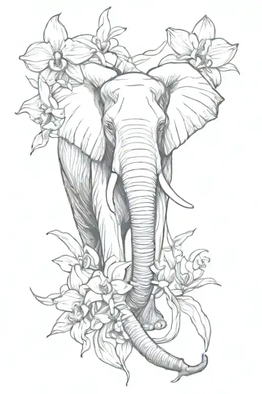 Elephant And Orchids Intertwined